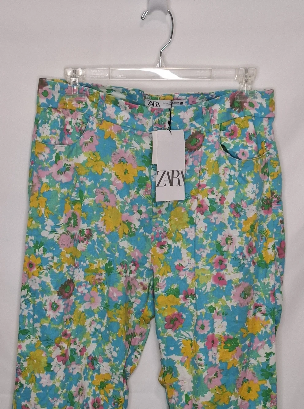 Zara Vibrant Floral Linen Blend Mini Flare Pants Size 8 NWT